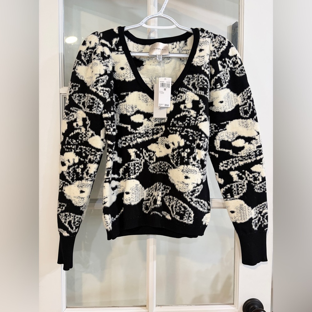 Jason Wu Luxury Sweater Wearable Art Design Puff Sleeve Soft Coquette NWT